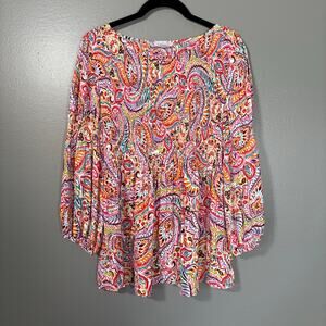 Floral & Ivy Women's Boho Colorful Smocked Peasant Top - Size Medium - Paisley